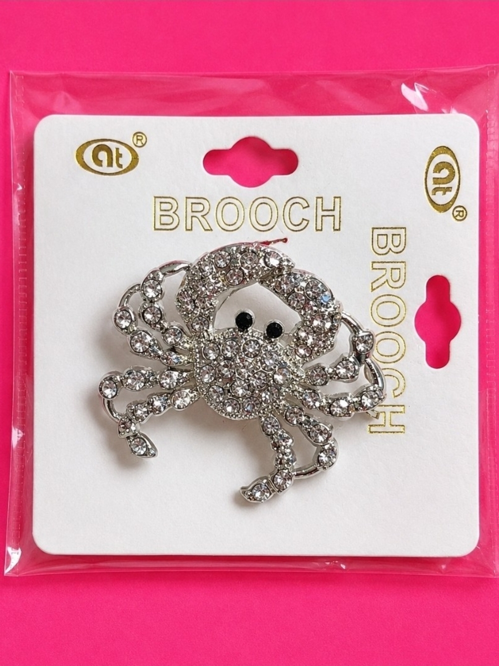 Sparkling Rhinestone Crab Brooch – Silver Tone – NWT